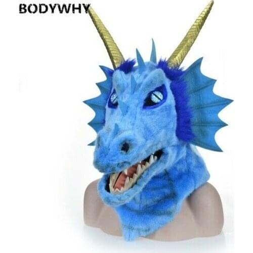 New Blue Dragon Mascot Costume Mask Can Move Mouth Head Suit Halloween Outfit Cosplay Fursuit Carnival Halloween Xmas Easter Ad