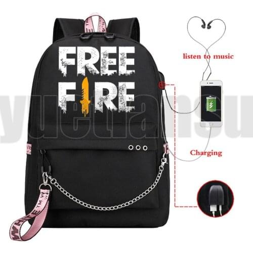 New Free Fire Backpack School Bag Shooting Game USB Rucksack Backbag Chain Leisure Backpack Travel Bag Teenagers Back To Shcool