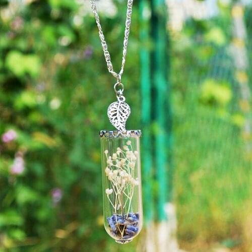 Fashion DIY Handmade Glass Cover Dried Flower Necklace for Women Lavender Pendant Necklace Female Trendy Plant Specimen Jewelry