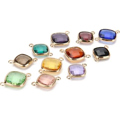5pcs/lot 11/13/15mm Plastic Side Square Glass Charm Pendant for Necklaces Bracelet Earrings Connector DIY Jewelry Making Finding