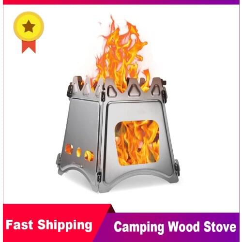 Camping Stove Wood Stove Folding Backpacking Stove Stainless Steel for Outdoor Camping Cooking Hiking Hunting Picnic BBQ