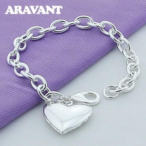 925 Bracelets Heart Photo Frame Bracelets For Women Fashion Party Silver Plated Jewelry