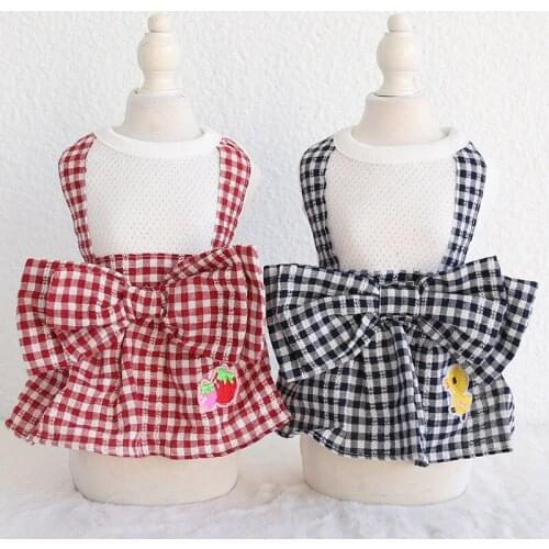 Grid Big Bow Pet Dog Clothes Summer Tutu Dress Dog Vest Cat Dress Dog Wedding Dress Floral Pet Dress Clothing Teddy