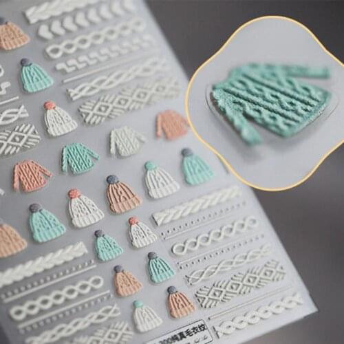 Nail Slider Multiple Shapes Engraved Pattern 5D Effect Wool White Snowflake Wing Colorful Nail Sticker for Beauty