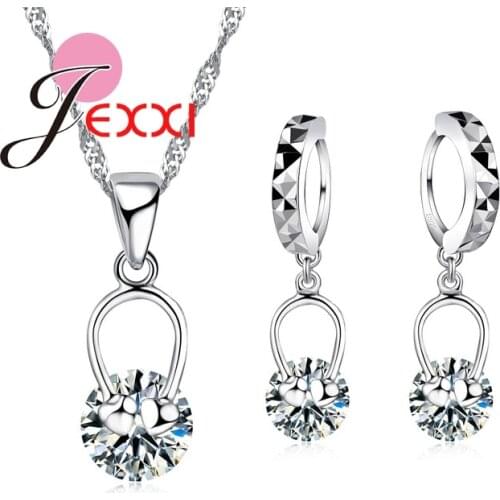 Wedding Jewelry Classic Women CZ 925 Sterling Silver Jewelry Set Hollow Bridal Necklace Earring Pendant Sets