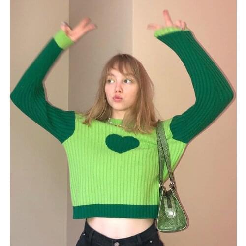 Fashion Casual Sweater Vitality Autumn New 2021 Love Pattern Round Neck Sweater Womens Stitching Contrast Color Knitted Sweater