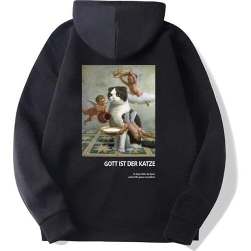 Funny Angels Cat Print Hoodies Streetwear Harajuku Hip Hop Daily Casual Pullover Hooded Tops Sweatshirt Men Street Hoodies