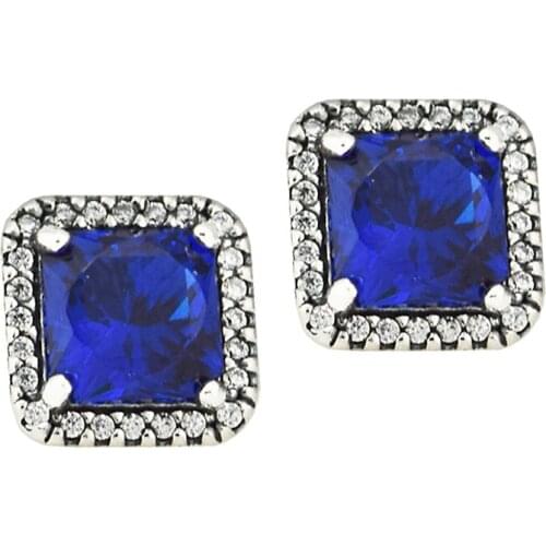 Timeless Elegance Stud Earrings with True Blue & Clear CZ 100% 925 Sterling-Silver-Jewelry Free Shipping