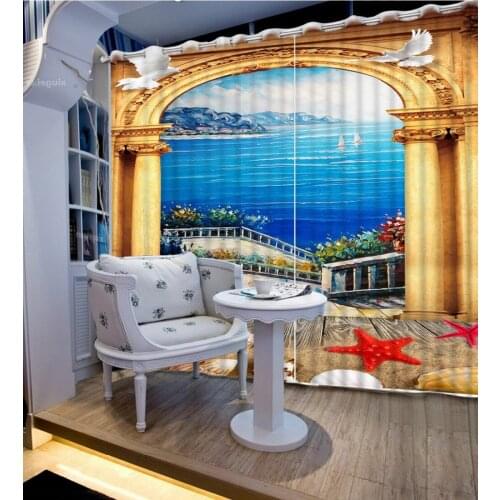 Sea view Luxury Living Room Curtains 3D Curtains For The Bedroom Kitchen Modern Window curtains