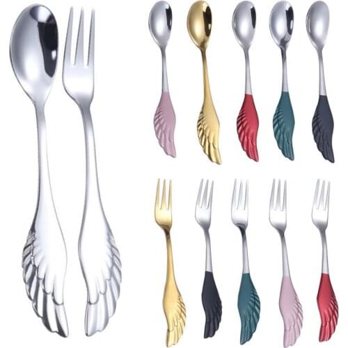 Spoon Fork Creative Anti-rust Stainless Steel Wing Shape Dinnerware Set for Dessert