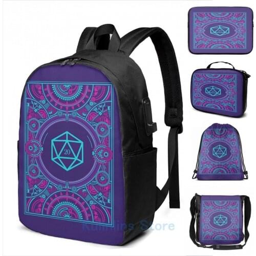 Funny Graphic print Tabletop RPG D20 Dice Cyberpunk USB Charge Backpack men School bags Women bag Travel laptop bag