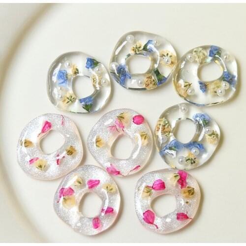 Min 20pcs/lot Dried flowers core geometry irregular rounds shape resin beads without holes diy jewelry earring accessory