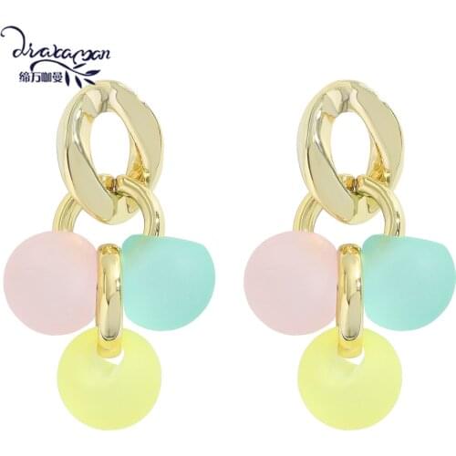 Dvacaman 2021 New Summer Trendy Candy Color Transparent Acrylic Grape Ball Statement Drop Earrings for Women Girls Party Jewelry