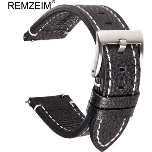 REMZEIM Watch Accessories Genuine Leather Watchbands Women Men Vintage Black Brown Watch Band Strap18 19 20 21 22mm Bracelet