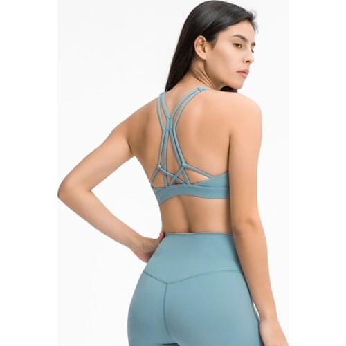 Naked Feel Women Sports Bras Cross Back Yoga Bra Medium Support Push Up Workout Bras