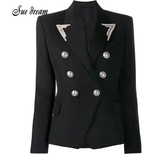 High Street 2021 Fashion Designer Blazer Womens Beaded Collar Double-breasted Button Blazer Jacket