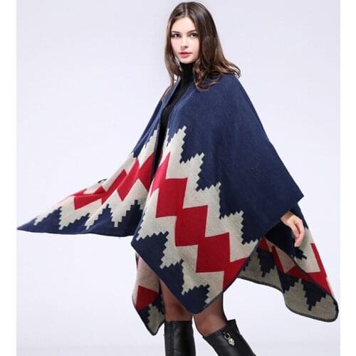 Winter scarf Warm Poncho and Cape women cloak Geometric shawl imitation cashmere Pashmina National Wind Fork Cloaks Wraps mujer
