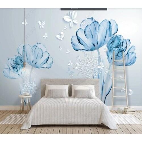 Papel de parede Three-dimensional flowerblue flower 3d wallpaper,living room tv wall bedroom wall papers home decor bar