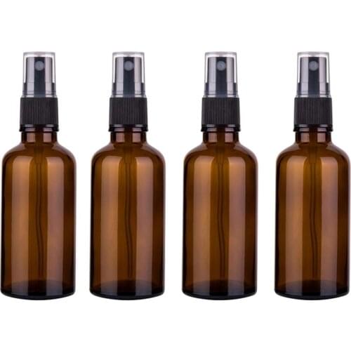 4pcs 50ml Amber Glass Spray Bottle Fine Mist Sprayer Aromatherapy Perfume Atomizer Cosmetic Container Essential Oil Dispenser