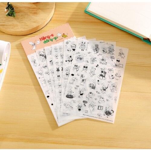 6pcs/lot Cute black white rabbit PVC Stickers For DIY Albums Diary Decoration Cartoon Scrapbooking School Office Stationery
