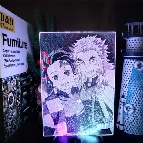 Anime 3D Acrylic Led Night Light Demon Slayer Tanjiro Kamad Rengoku Kyoujurou Illusion Desk Lamp Bedroom Decor USB Chic Lighting