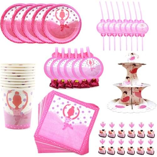 Ballet Dancing Girl Party Supplies Paper Plate Cup Napkin Banner Tablecloth Kids Girl Happy Birthday Party Decoration Supplies