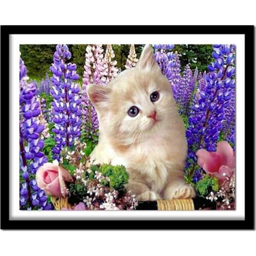 White cat flowers 5d Diy Diamond Mazayka Painting Kits Diamond Embroidery 3D Round Patterns Rhinestone Cross Stitch bead
