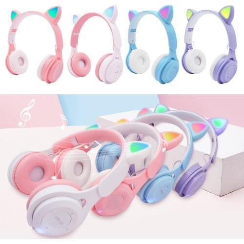 Cat Ear Headphones Bluetooth Headset Over Ear Earphone w/Mic For Kids Adults