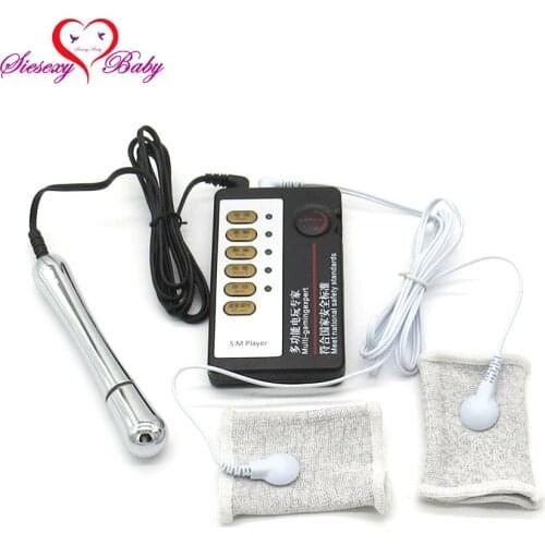 Large Size Electric Shock Anal Plug Electro shock Penis Ring with Host and Cable electro stimulation sex toys For TENS DJZH015