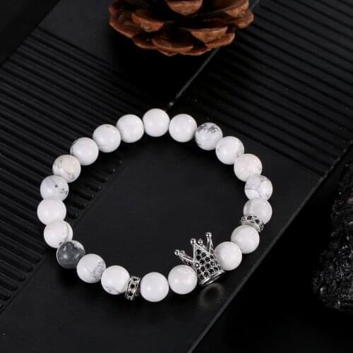 2019 White Pine Stone Bead Bracelet Bangle Micro Inset Crown Jewelry Single Loop Elastic Bracelet Fashion Gift for Women Men