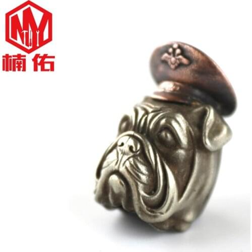 EDC Vintage Old White Copper Animal Dog Head Officer Outdoor Paracord Knife Bead Car Keychain Pendant