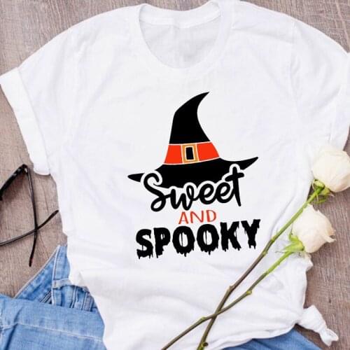 Leopard Witch Cute Autumn Women T-shirts Fall Halloween Graphic Top Female T Shirt Casual Streetwear O-Neck Ladies Tees Clothing