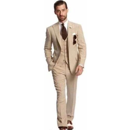 2019 Classy Wedding Men Suit Slim Fit Beige Bridegroom Groom Tuxedos Groomsmen Suit Men Suits Style For Prom (Jacket+Pants+Vest)