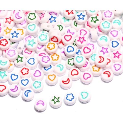 Round 4x7mm Mixed Star/Moon Acrylic Beads White Letter Spacer Beads For Jewelry Making Diy Necklace Bracelet Accessory Beaded