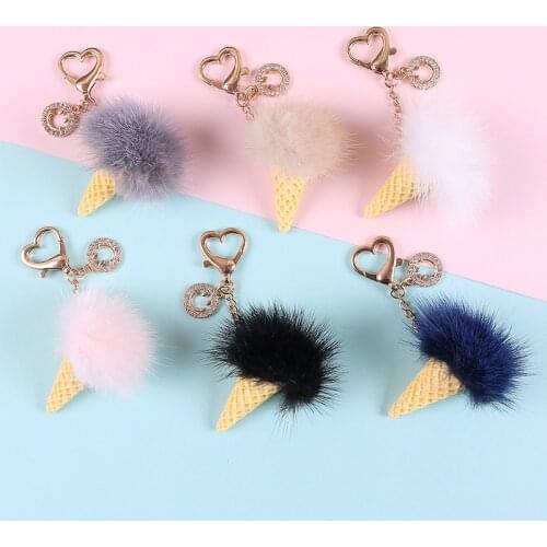 Cute Ice cream Plush Key Chain Bag Pendant cartoon Creative Car KeyRing Bags Hang Pendant Womens Trinkets Decoration Gifts