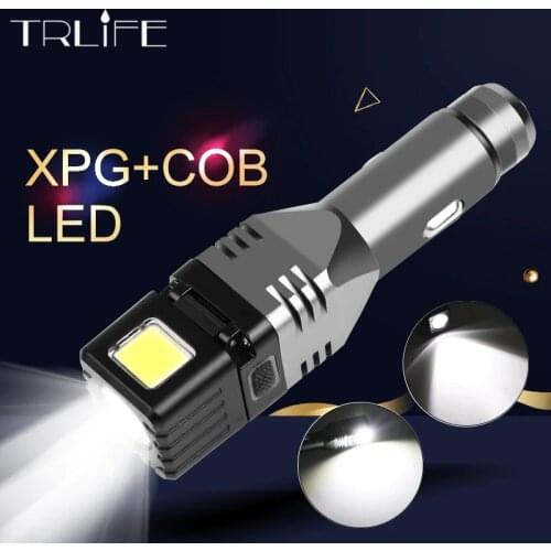 Multi-function Flashlight Tactical Flashlights USB Rechargeable COB LED Torch Car Charging with Built-in Battery