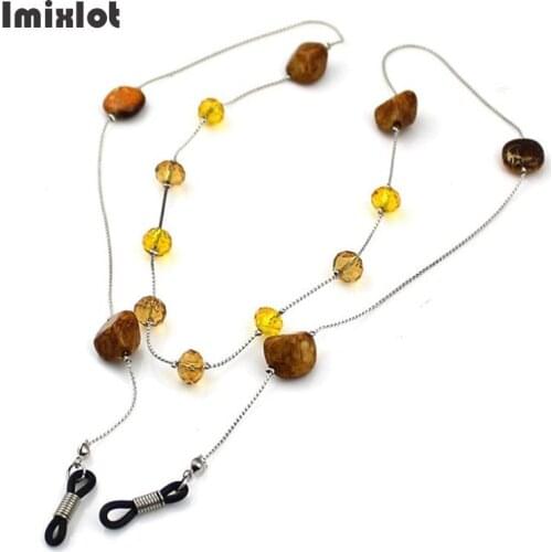 Fashion Brown Stone Beaded Glasses Chain Crystal Beads Metal Sunglasses Cords Eyeglass Lanyard Hold Straps Eyewear Retainer
