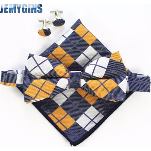 Ricnais Fashion Men Bow tie Cufflinks Pocket Squares Set Man Bowtie Handkerchief Set For Wedding Vintage Plaid Paisley Hanky