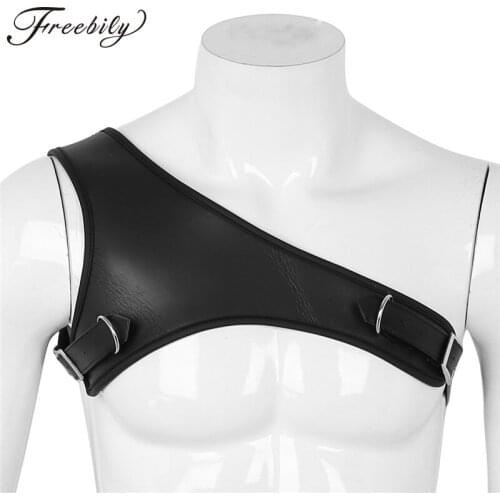 Mens Black Leather One Shoulder Adjustable Body Chest Harness Bondage Male Gay Fetish Belt Hot Sexy BDSM Bondage Costume