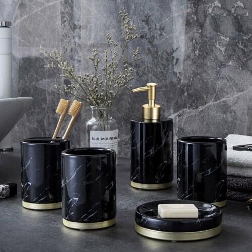 Bathroom Accessories Set Ceramic Tooth brush HolderSoap Dish Soap Dispenser Gargle Cup European Style Bathroom Set Wedding gift