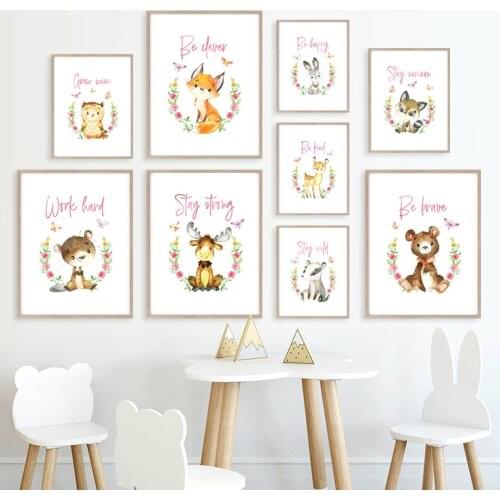 Owl Fox Rabbit Raccoon Deer Elk Mongoose Bear Wall Art Canvas Painting Nordic Posters And Prints Wall Pictures Kids Room Decor