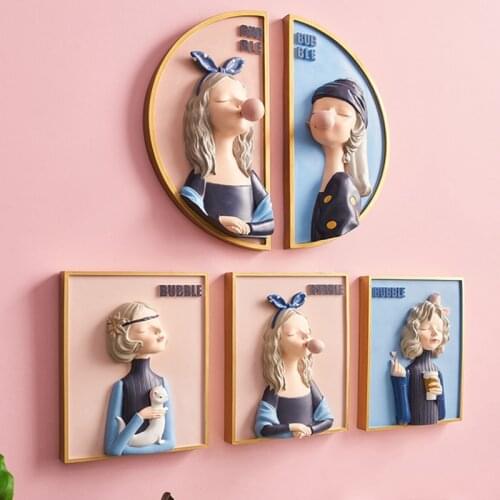 Nordic Wall Decoration Living Room Resin Girl Bubble Wall Hanging Wall Paintings Art Decor Bed Room Decoration Creative Crafts