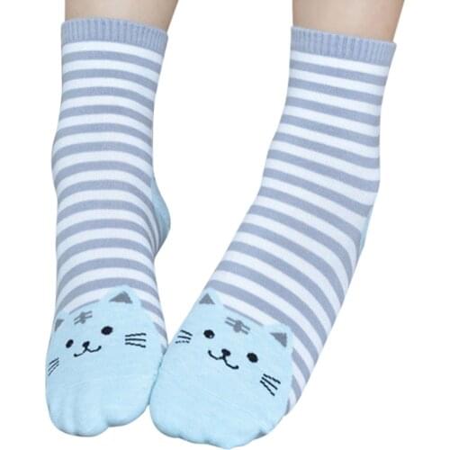 Socks 3D Animals Striped Cartoon Socks Women kawaii Cat Footprints Cotton Girl Gift Ankle Short Casual womens Socks Floor #45