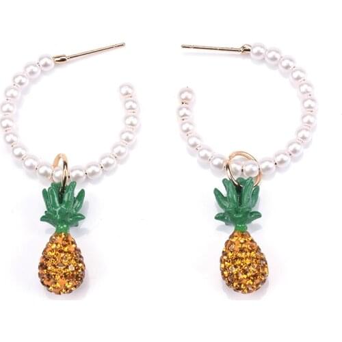 2020 New ZA Pineapple Pendant Earrings Women Faux Pearl Half Corcle C Shape Long Earrings Jewelry Female Statement ZA Earrings