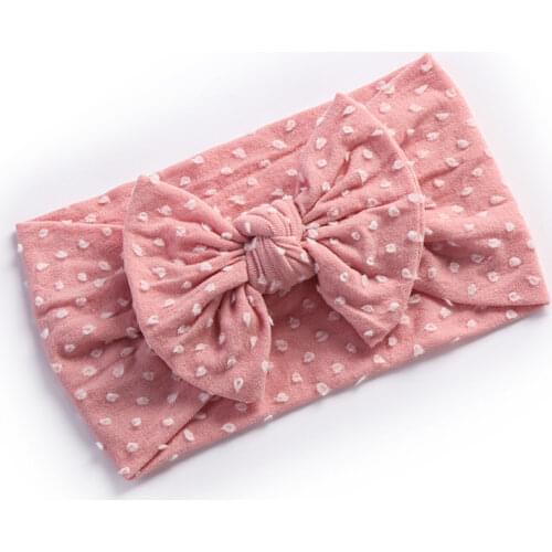 Bulk 100PC/lot Dot Print Nylon Bows Headbands Newborn Girls Knotted Hair Bow Headband,Kids Wide Turban Head Wraps Headwear