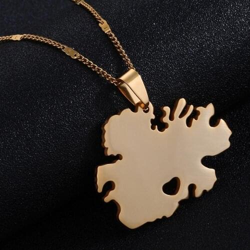 Stainless Steel Heart Antigua Map Pendant Necklaces Gold Color Map Chain Jewelry Gifts