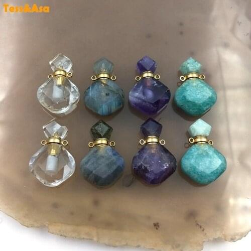 3pcs Natural White Crystal Amethyst Perfume Bottle Pendant Necklace Fashion Women Essential Oil Bottle Healing Pendant Jewelry