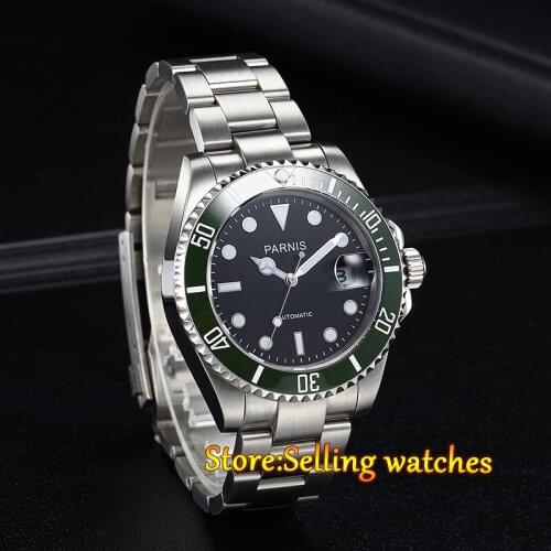 Parnis 40mm Green Ceramic Bezel sapphire glass Automatic mens watch