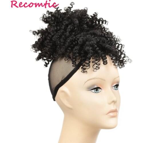 Recomtic Synthetic Hair Extensions Pony Tail 20inch Faux Kinky Curly Afro Soffio With Bangs Chignon For Black Women