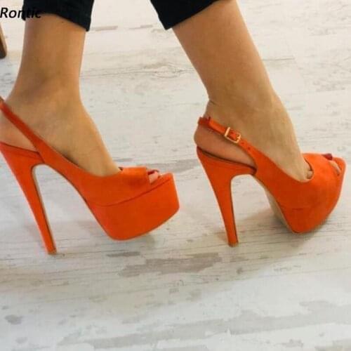 Rontic Handmade Women Summer Platform Sandals Faux Suede Sexy Stiletto Heel Peep Toe Gorgeous 10 Colors Party Shoes US Size 5-20